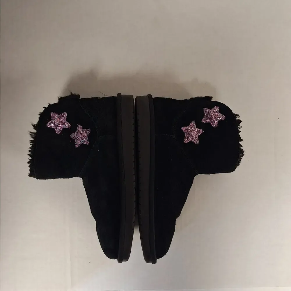 Koolaburra by UGG Kids Boots 5 Koola Star Mini Glittery‎ Suede Fur Lined Black